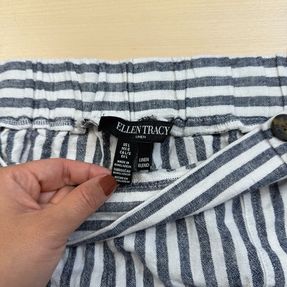 Ellen Tracy Linen Blend Stripes Wide Leg Pull On Pants Women Large Beach Coastal - Picture 4 of 10